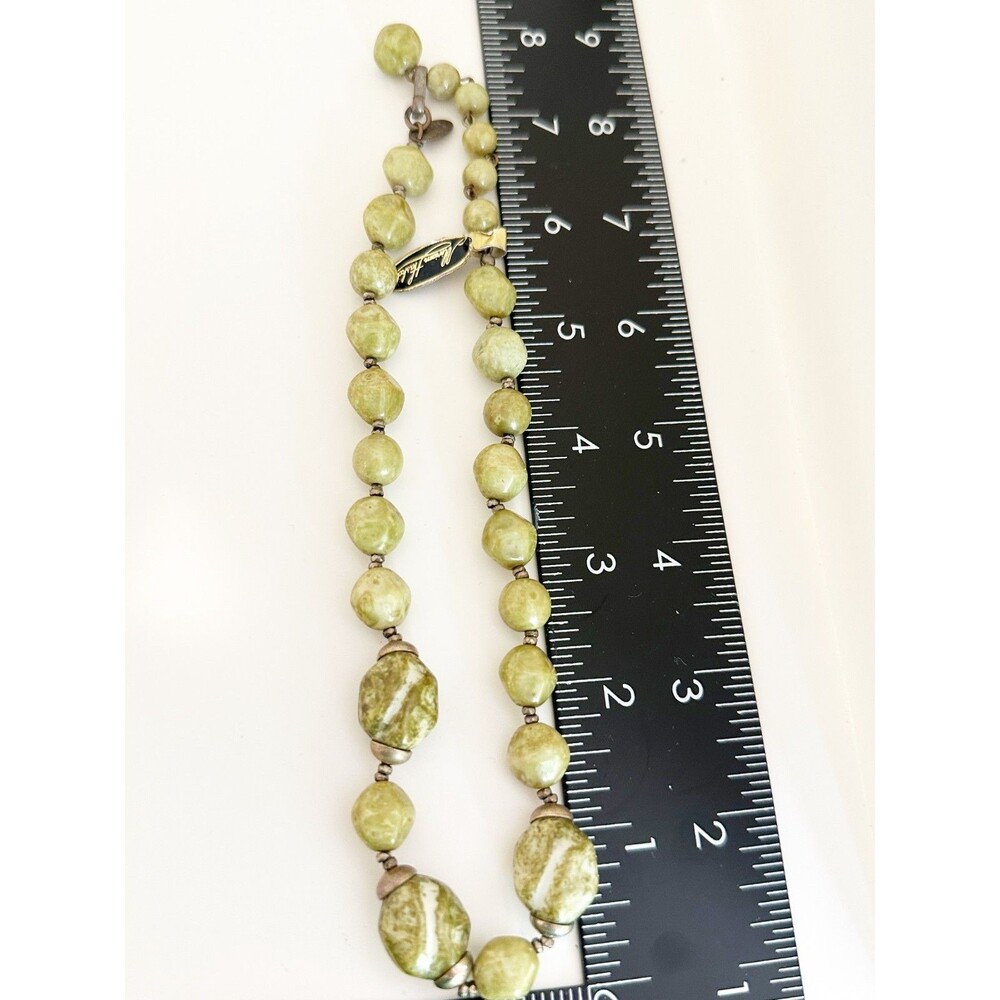 Vintage Signed Miriam Haskell Marbled Green Glass Nugget Bead Statement Necklace - Picture 6 of 9